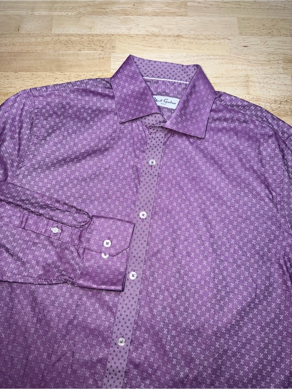 Robert Graham Designer Purple Micro Pattern Button Down Shirt Mens Large